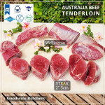 Beef Tenderloin frozen Australia (A) BUDGET steak cuts 2" 5cm price for 2pcs 600gr (eye fillet mignon daging sapi has dalam) brand NOLAN / McPHEE / CAG
